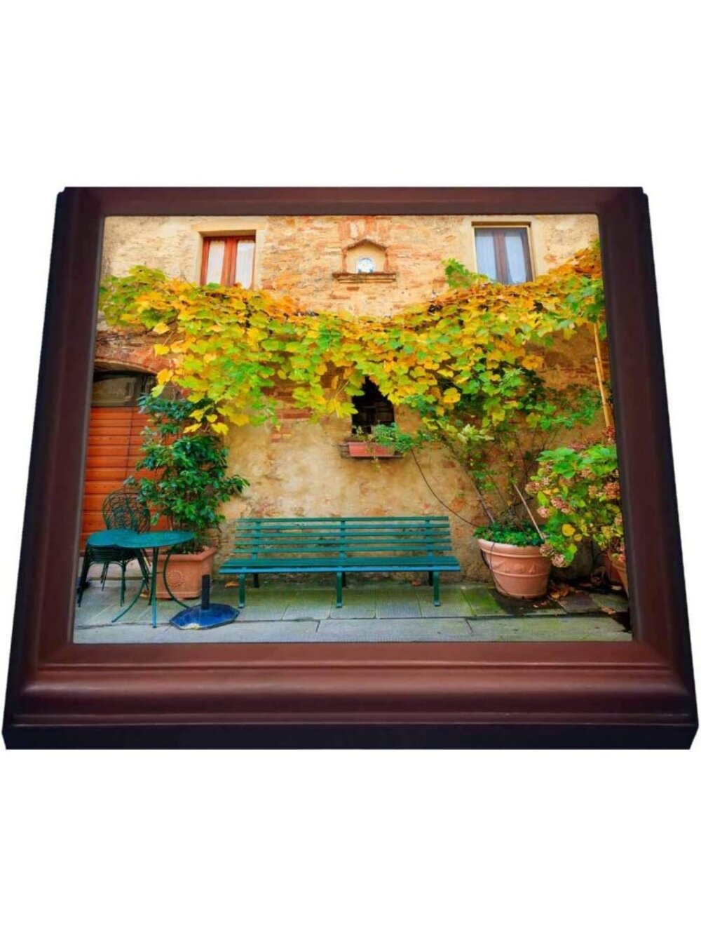 8x8 Fall Colors Trivet with 6x6 Ceramic Tile - Tuscany Park Bench Design